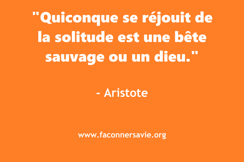 Quiconque se réjouit de la solitude est une bête sauvage ou un dieu. ARISTOTE citation developpement personnel.png